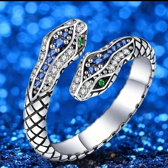 Snaked Shaped Rhinestone Ring Adjustable - Picture 1 of 6